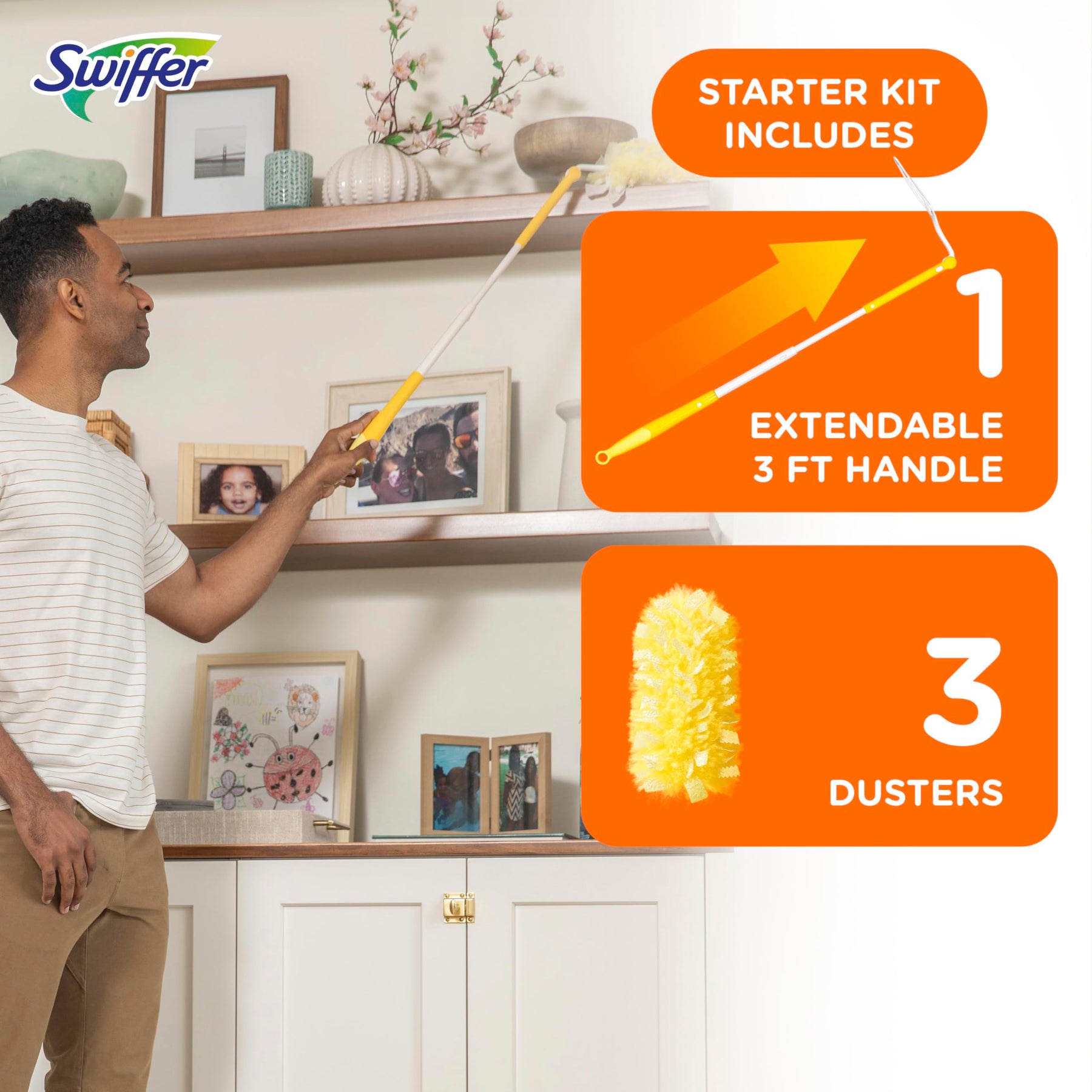 Swiffer Duster Heavy Duty 3 ft Extendable Handle Starter Kit with 3 Refills