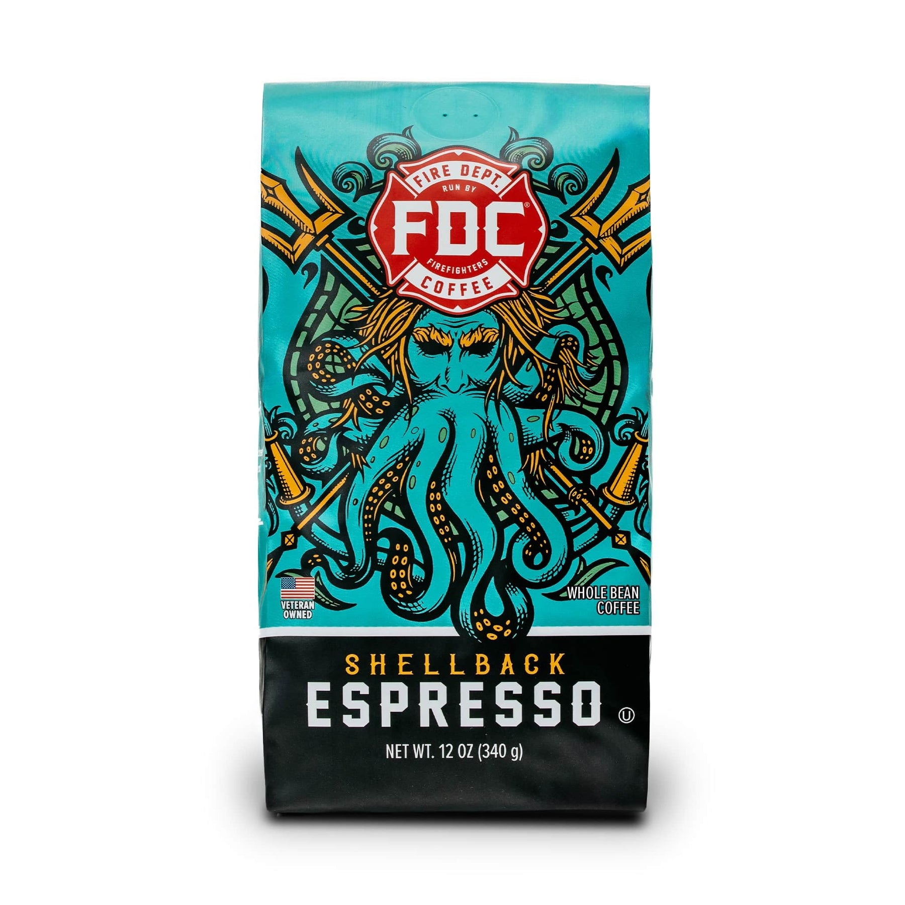 Fire Department Coffee - Gives Back to Firefighters - Bold & Smooth Shellback Espresso Coffee Beans - Roasted in the USA - Veteran Owned - 12 oz