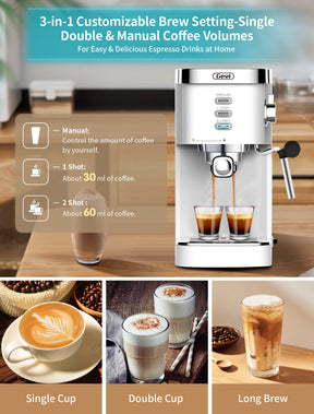 Gevi Espressomaschinen, 20 Bar, schnelles Aufheizen, kommerzielle automatische Cappuccino-Kaffeemaschine mit Milchaufschäumer für Espresso, Latte Macchiato, 1,2 l abnehmbarer Wassertank