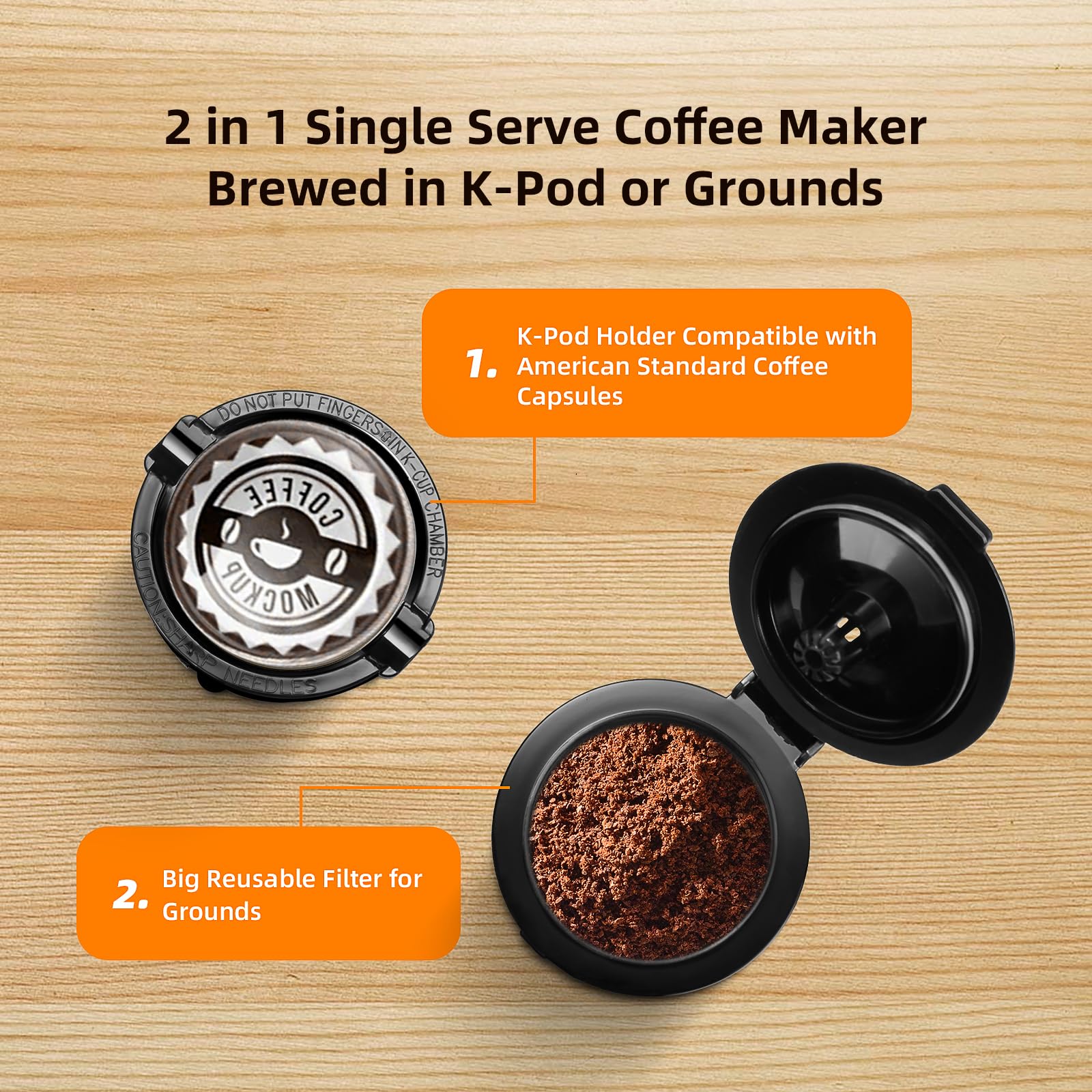 Horavie Mini-Einzelportionskaffeemaschine für K-Cup und gemahlenen Kaffee, Schnellbrüh-Einzeltassen-Kaffeemaschine mit Entkalkungserinnerung und Wasseranzeige, Brühgrößen von 6 bis 12 oz, schwarz