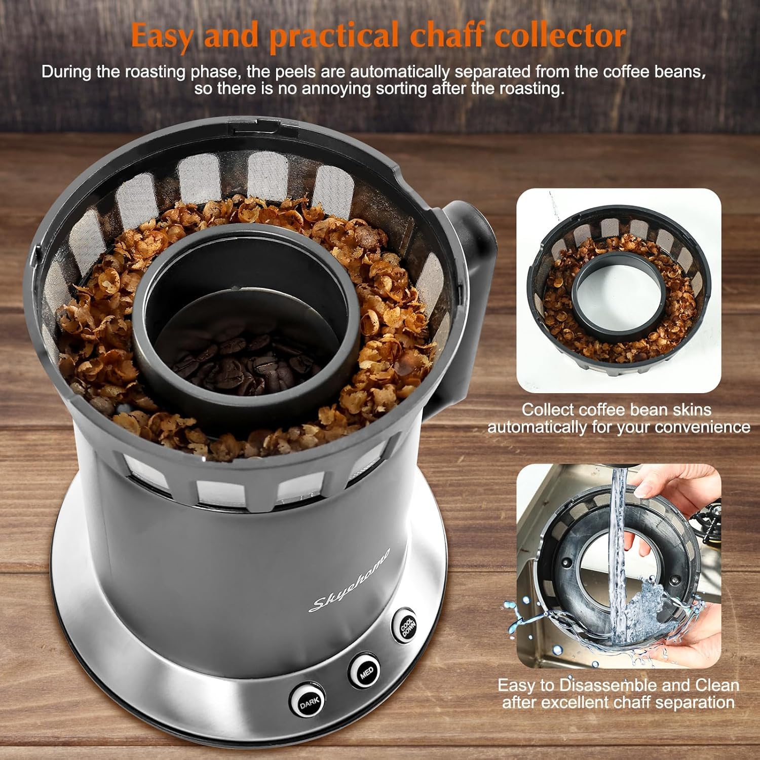 HOMOKUS Coffee Roaster Machine for Home Use - Two Baking Modes (Med and Dark) - One-Touch Control - Cooling Mode Included