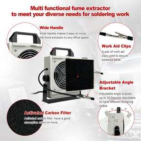 Ziopetru Solder Smoke Absorber, Multifunctional Solder Fume Extractor, Solder Fan with Tiltable Bracket, Fume Extractor Soldering, with 2 PCS Work Aid Clips Suitable for Soldering