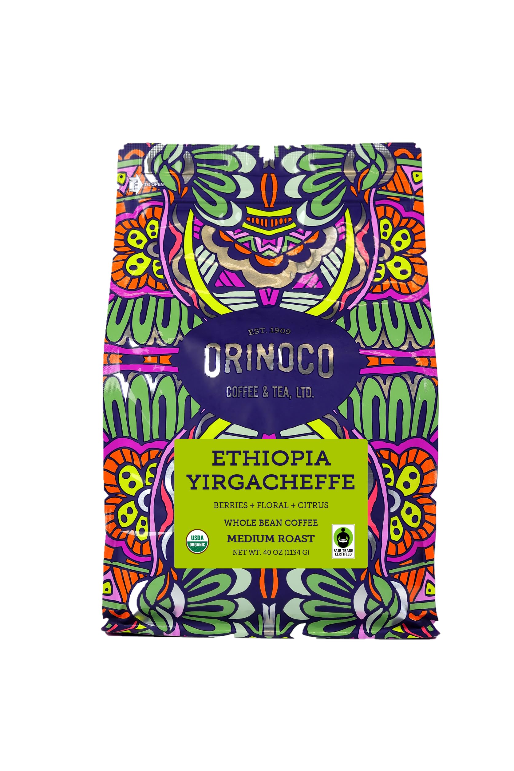 Orinoco Bio-Yirgacheffe aus Äthiopien, 2,5-Pfund-Beutel, mittelhelle Röstung, ganze Kaffeebohnen, 100 % Arabica-Bohnen …