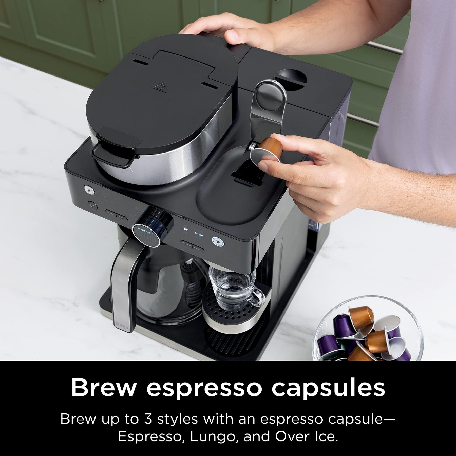 Ninja Espresso & Coffee Maker & Barista System, 3 Espresso Brew Styles, Single-Serve Coffee & Nespresso Capsule Compatible, Built-in Frother, Espresso, Cappuccino & Latte Maker, Black, CFN601