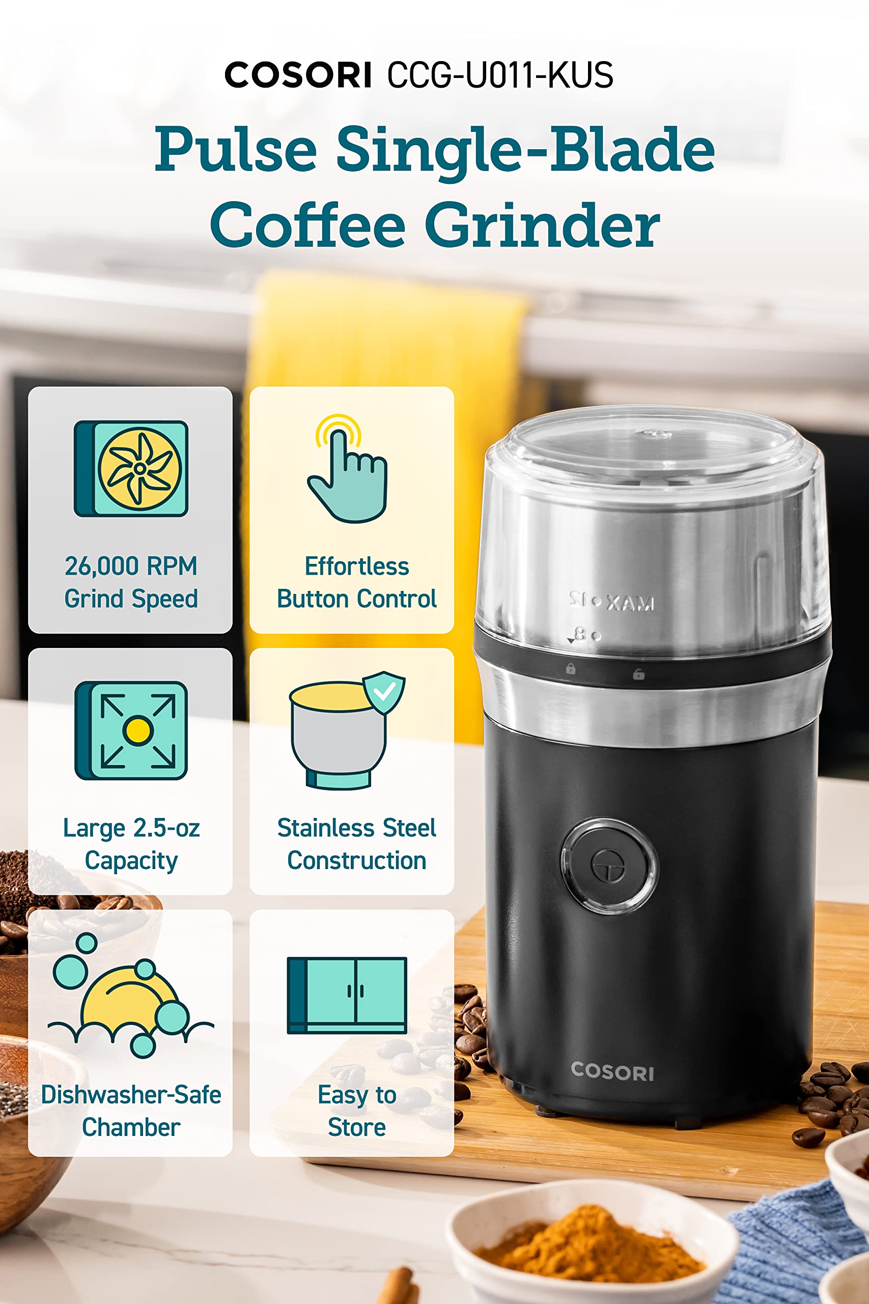 COSORI Coffee Espresso Grinder Electric, Food Grade Stainless Steel Blades, 12 Cups, Black