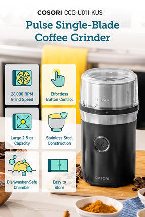 COSORI Coffee Espresso Grinder Electric, Food Grade Stainless Steel Blades, 12 Cups, Black