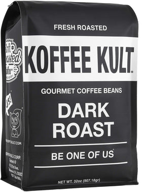 Koffee Kult Dark Roast Whole Bean Coffee, Small Batch 100% Arabica Gourmet Blend, Smooth and Well Balanced, Artisan Roasted in 32oz Resealable Package