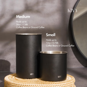 KIVY Vacuum Coffee Canister - Push Lid Preserves Coffee Aroma & Oil - Stainless Steel Airtight Coffee Canister - Coffee Container for Ground Coffee & Coffee Bean Storage - Removes Excess Air