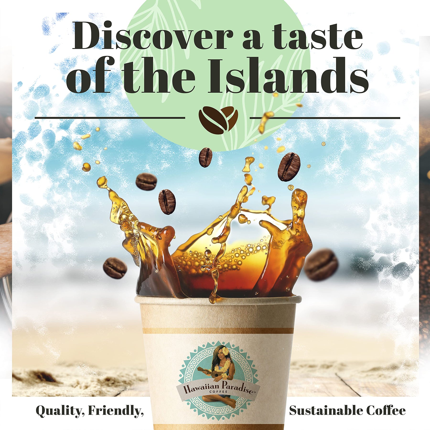 Hawaiian Paradise Coffee 10% Kona Roast Whole Bean 24oz. Bag - Premium Rich Flavored Bold Signature Brewed – 100% Arabica Gourmet Finest Beans