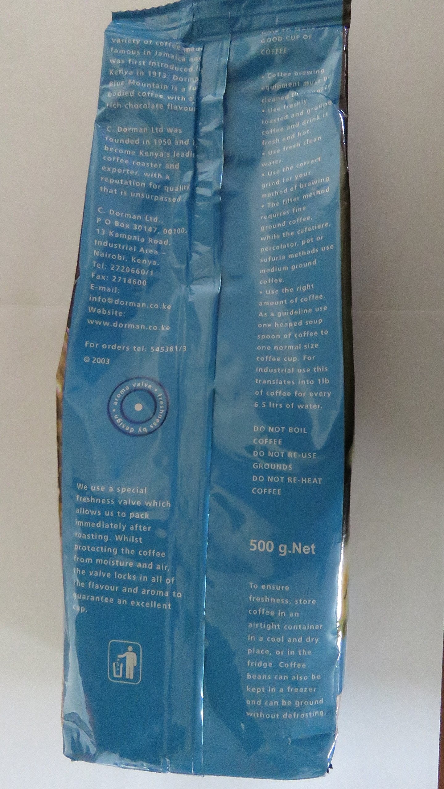 Dormans AA Blue Mountain Authentic Kenyan Coffee, Beans, Medium roast 17.6Oz(500gms)