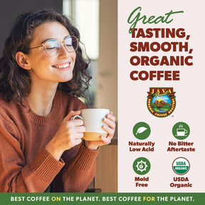 Java Planet Low Acid Coffee, Organic Colombian Single Origin: Whole Bean Medium Dark Roast - Smooth Full Flavored Coffee Bean, 1LB Bag