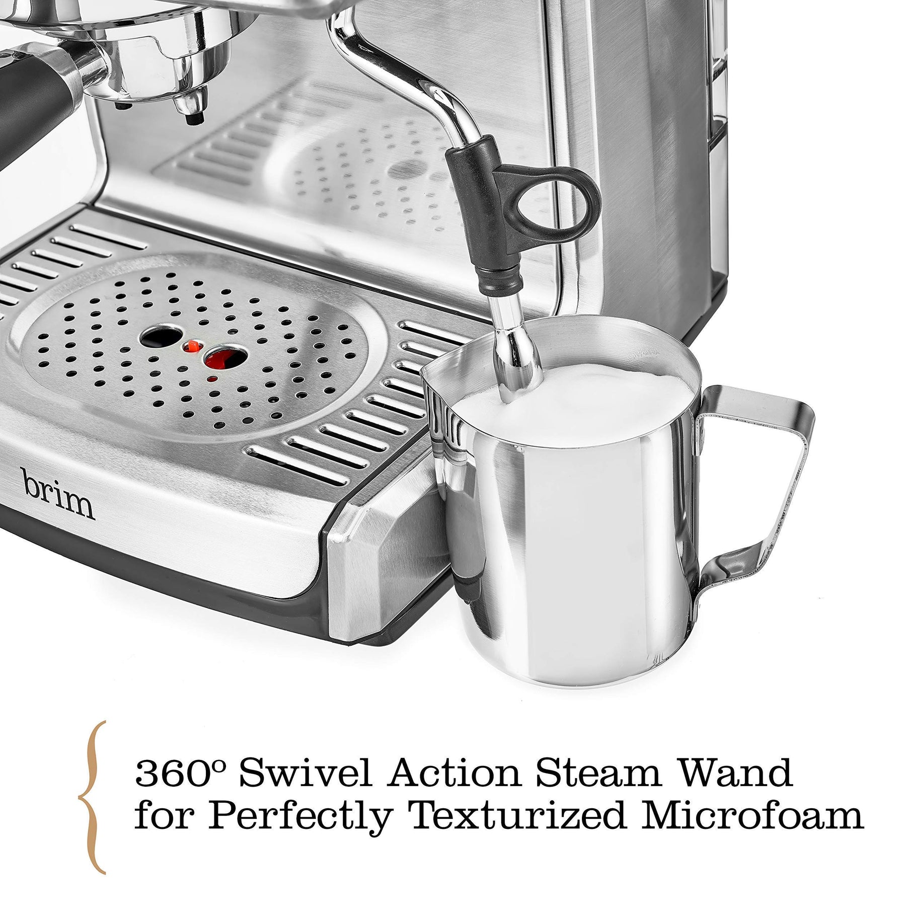 Brim 19 Bar Espresso Machine, Fast Heating Cappuccino, Americano, Latte and Espresso Maker, Milk Steamer and Frother, Removable Parts for Easy Cleaning, Stainless Steel