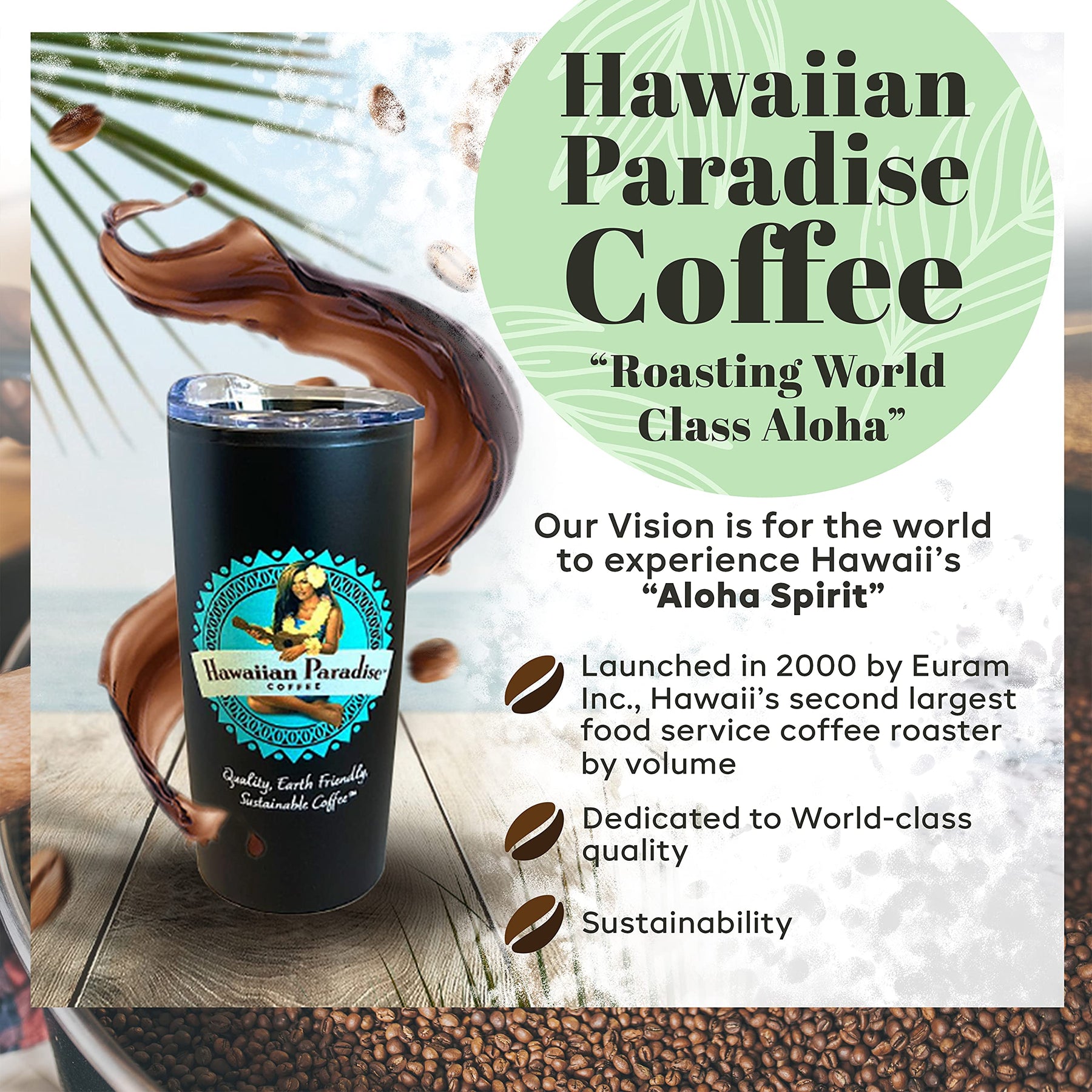 Hawaiian Paradise Coffee 10% Kona Roast Whole Bean 24oz. Bag - Premium Rich Flavored Bold Signature Brewed – 100% Arabica Gourmet Finest Beans