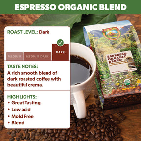 Java Planet Organic, Espresso Blend, Smooth Full Flavored Organic Coffee Beans, Low Acid, Whole Bean Coffee, 1LB Bag