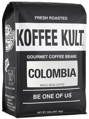 Koffee Kult, kolumbianische Kaffeebohnen mittlerer Röstung, 100 % kolumbianischer Arabica-Kaffee aus einer einzigen Herkunft, ganze Bohne (ganze Bohne, 32 oz)