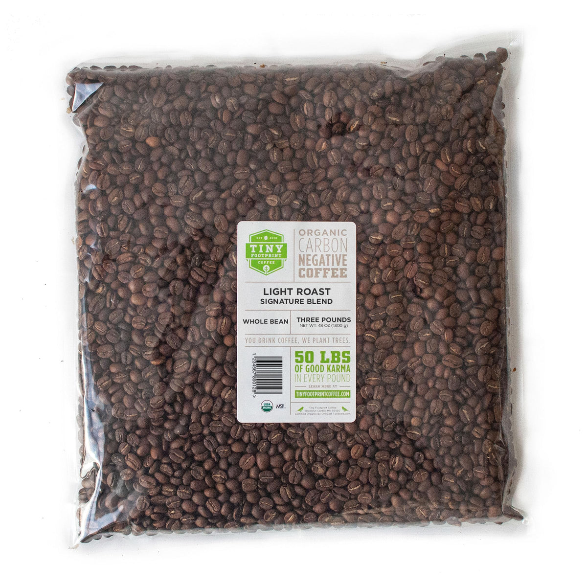 Tiny Footprint Coffee - Signature Blend, Light Roast, USDA Organic Coffee - Whole Bean Coffee, Fair Trade, Shade Grown & Carbon Negative - You Drink Coffee, We Plant Trees, 3 Pounds