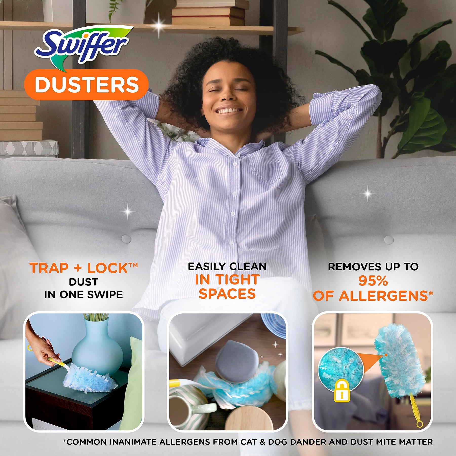 Swiffer Dusters Refill for Cleaning, Feather & Microfiber Duster Disposable Alternative, for Dusting Furniture, Blinds, Ceiling Fans, Walls, Helps Remove Allergens, Unscented, 18ct