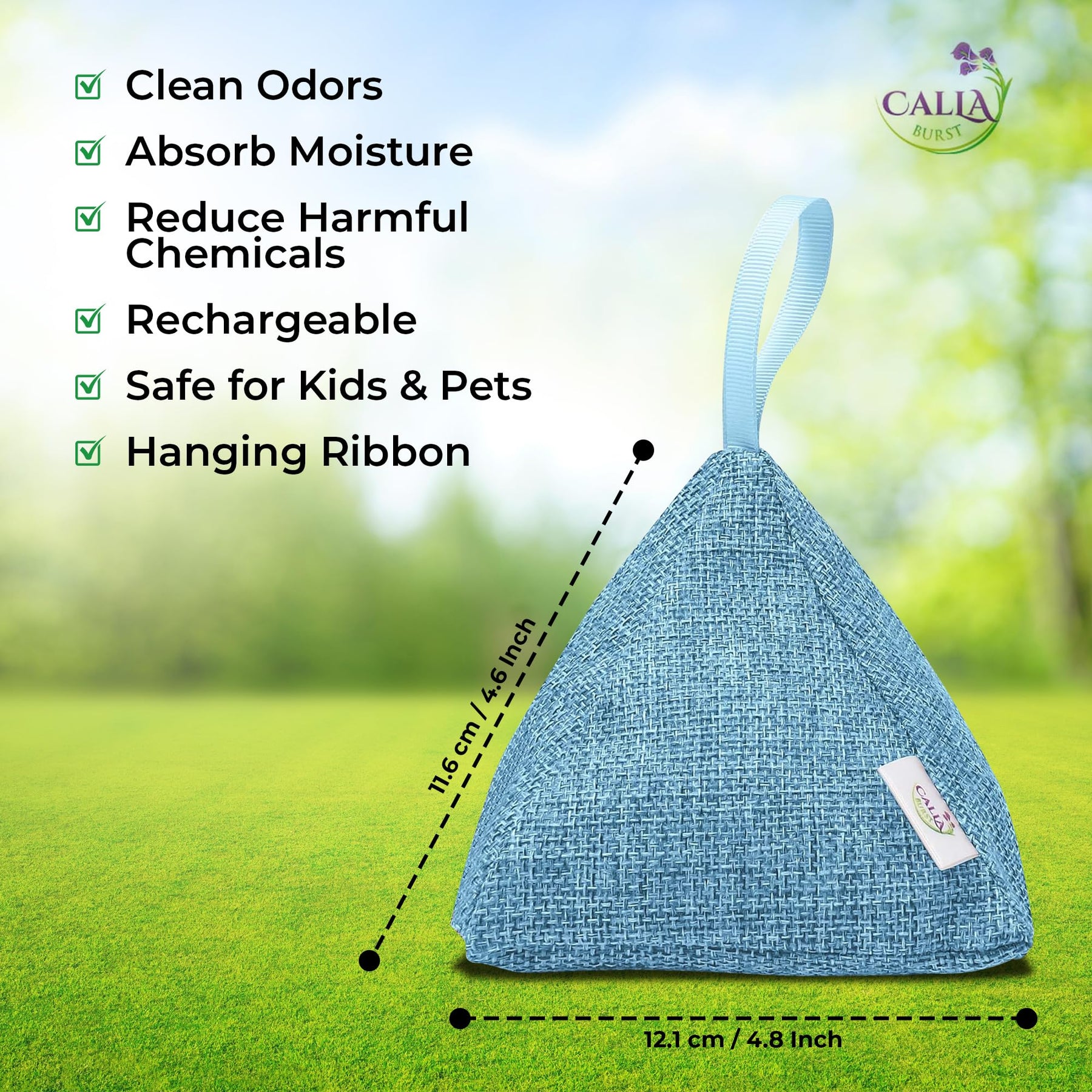 CallaBurst Activated Charcoal Odor Absorber and Air Purifier - Bamboo Charcoal Bags, Nature Fresh Air Purifying Bag, Charcoal Deodorizer, Pyramid Shape with Hanger, Designer Colors 4 Pack, 200g