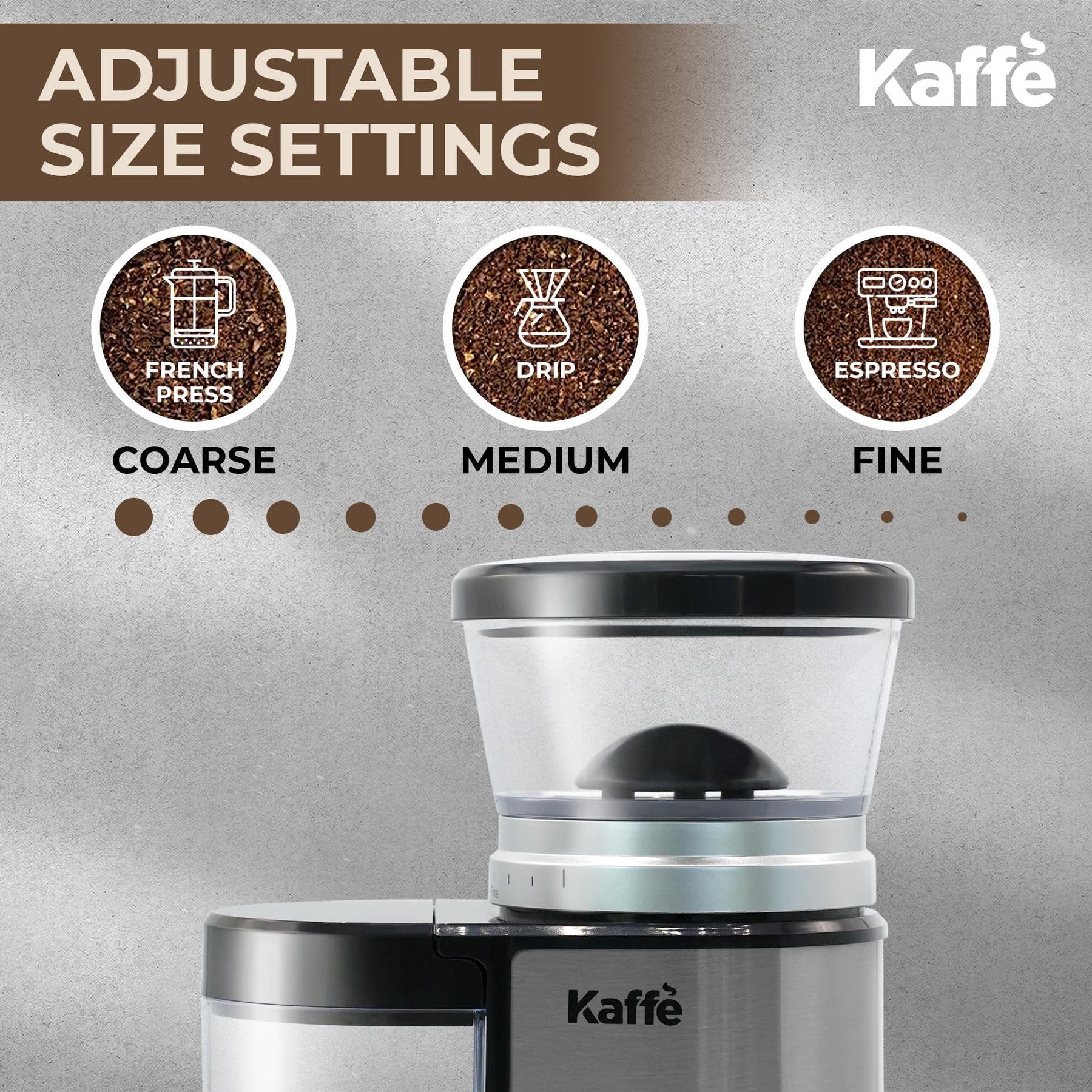 Kaffe 電動バーコーヒーグラインダー (5.5オンス) 精密な粗さ設定調整可能 - フラットバー - [改良モーター] - 家庭用精密コーヒー豆グラインダー - ステンレススチール