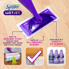 Swiffer WetJet ハードウッドおよびフロア用スプレーモップクリーナー スターターキット、内容: パワーモップ 1 台、パッド 10 枚、洗浄液、電池