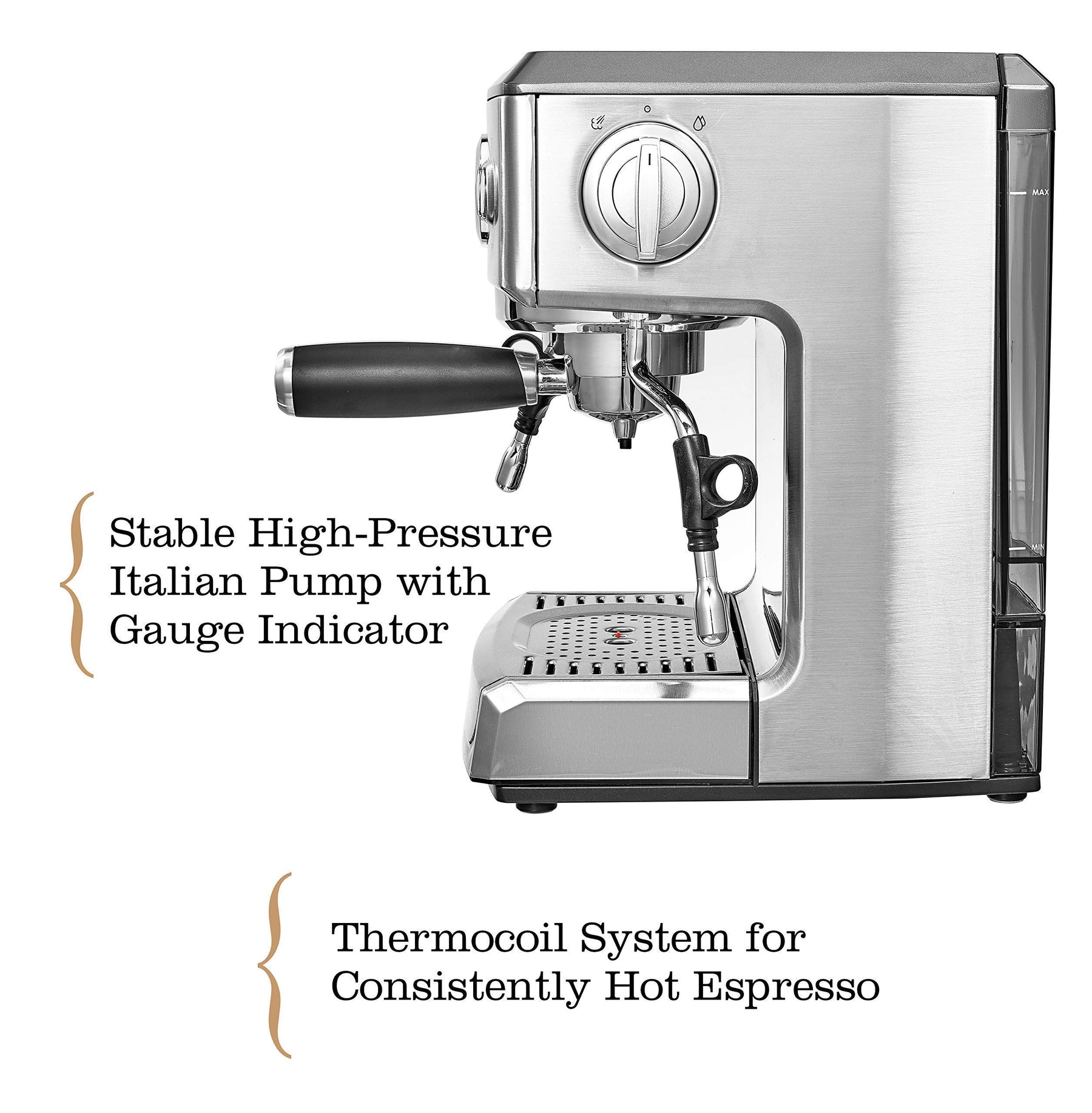 Brim 19-Bar-Espressomaschine, schnell aufheizende Cappuccino-, Americano-, Latte- und Espressomaschine, Milchaufschäumer und -aufschäumer, abnehmbare Teile für einfache Reinigung, Edelstahl