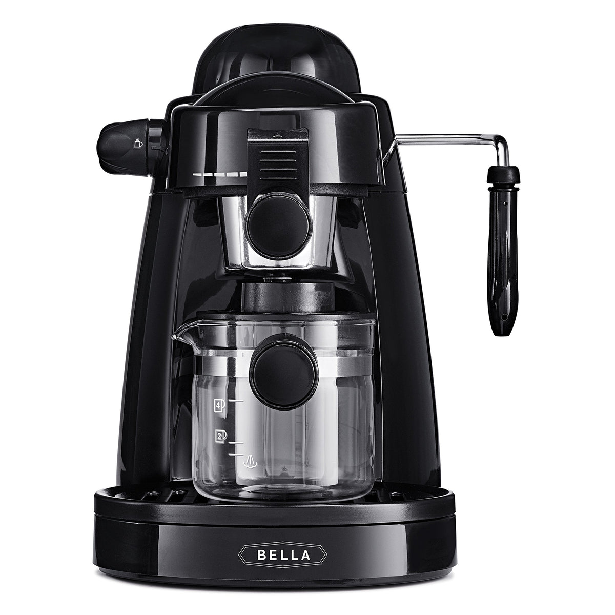 BELLA (13683) Personal Espresso Maker with Steam Wand, Glass Decanter & Permanent Filter, Black