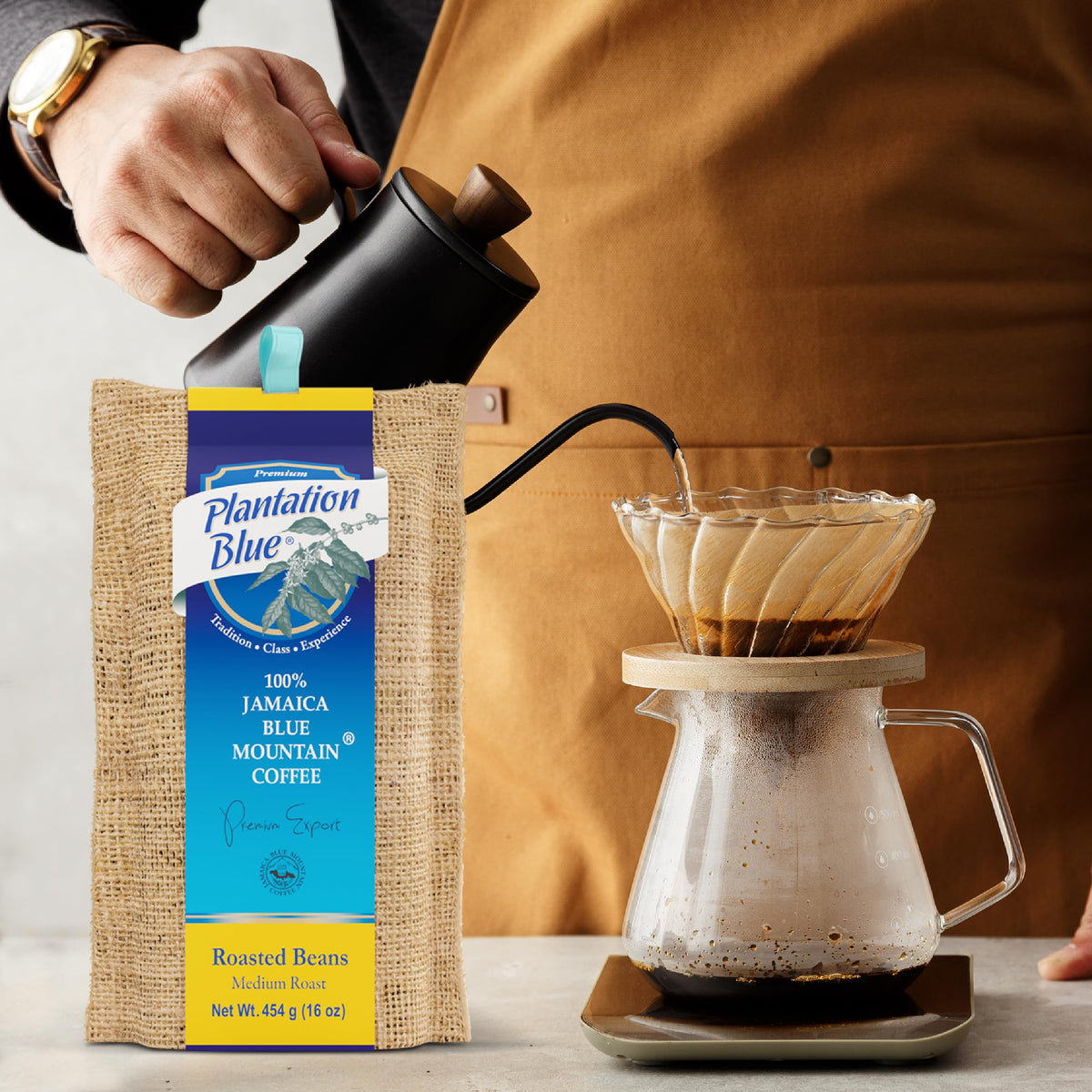 Plantation Blue, 100 % Jamaica Blue Mountain Kaffee, mittlere Röstung, 1 Pfund Bohnen + 8 Unzen Bohnen, Beutelbündel