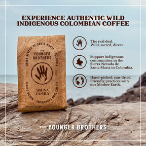 The Younger Brothers Trading Co. Kogi Coffee | Indigenous Wild Organic Whole Bean | Ethically Sourced Single Origin Colombian Coffee | Kogi Sauna Family Medium Roast | (12oz Bag)