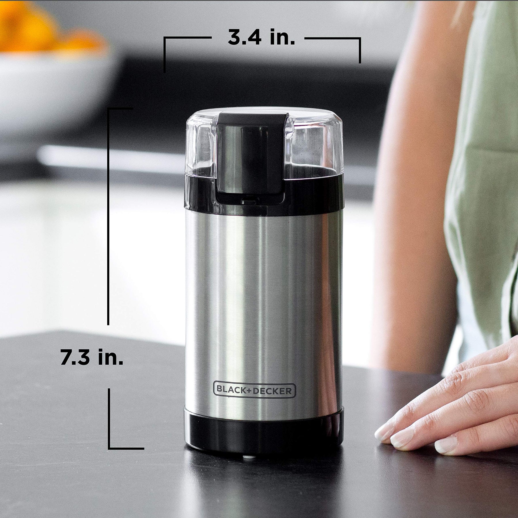 BLACK+DECKER One Touch Kaffeemühle, Kapazität für 2/3 Tassen Kaffeebohnen, Gewürzmühle, One Touch Druckknopfsteuerung - 150 Watt - Klingen aus Edelstahl