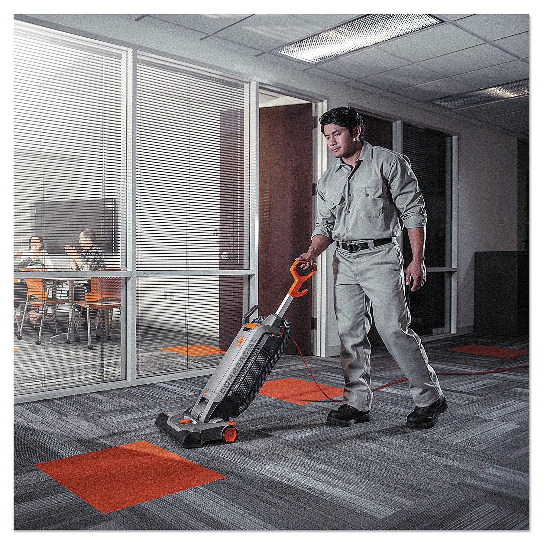 Hoover Commercial HushTone Upright Vacuum Cleaner, 15 inches with Intellibelt, for Carpet and Hard Floors, CH54115, Gray